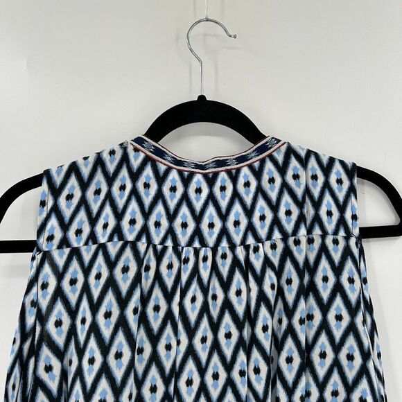 MARKET & SPRUCE Blue Red Diamond Embroidered Cold Shoulder Boho Blouse Medium - Picture 5 of 7